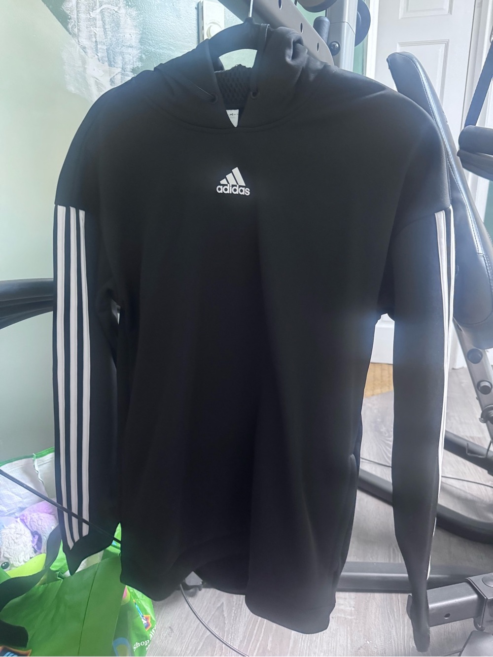 adidas Black Hoodie with White 3-Stripe Sleeves